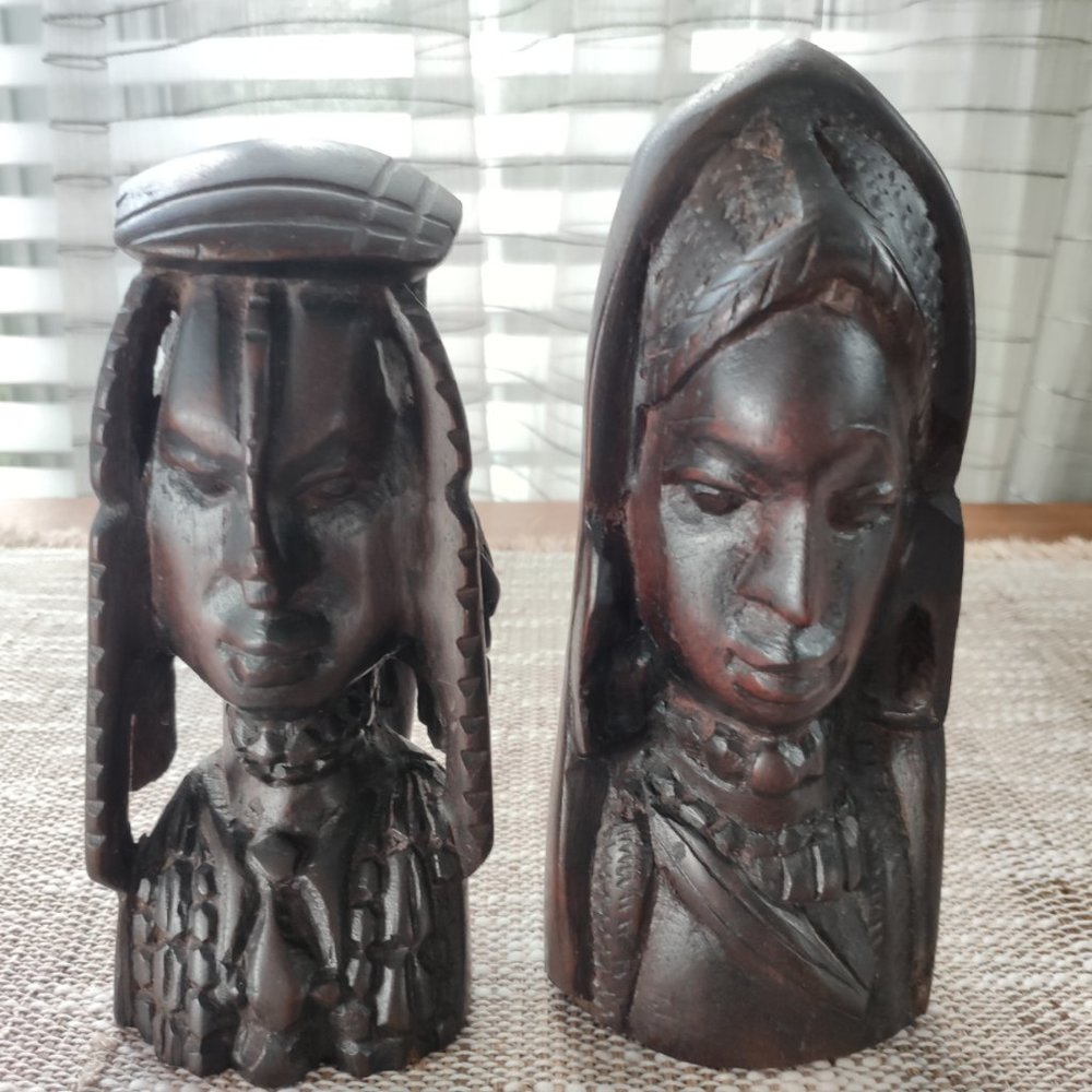 Ironwood Ceremonial Busts Set of 2 Hand Carved Man Woman VTG Sculptures 7"